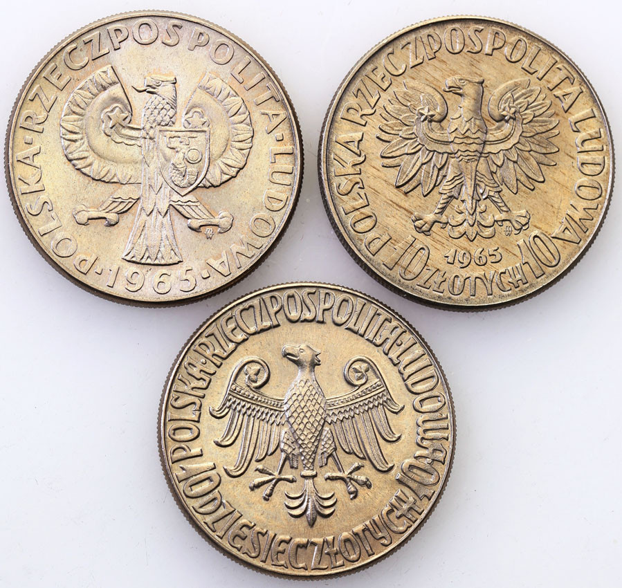 PRL. PRÓBA Miedzionikiel 10 złotych 1964-1965, zestaw 3 monet